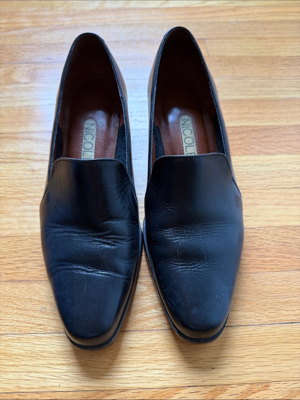 Nicole Black Leather Slip-On Loafers for women